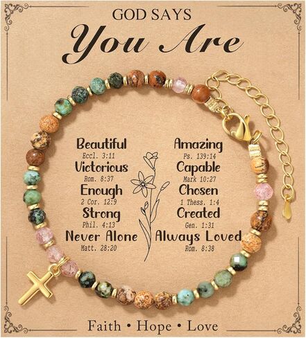 Hgdeer Crystal Sybed Cross Barcelet for Women Gifts التقاعد ، المجوهرات الحجرية الطبيعية مع بطاقة نعمة لأمي زميل في العمل المتقاعد أمي in Kuwait