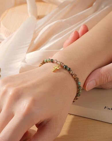 Hgdeer Crystal Sybed Cross Barcelet for Women Gifts التقاعد ، المجوهرات الحجرية الطبيعية مع بطاقة نعمة لأمي زميل في العمل المتقاعد أمي in Saudi Arabia
