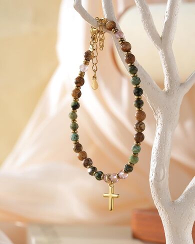 Hgdeer Crystal Sybed Cross Barcelet for Women Gifts التقاعد ، المجوهرات الحجرية الطبيعية مع بطاقة نعمة لأمي زميل في العمل المتقاعد أمي in Saudi Arabia