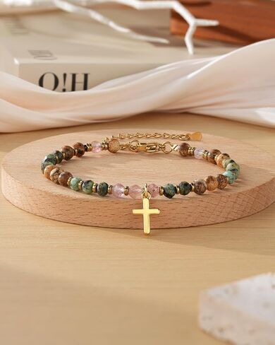 Hgdeer Crystal Sybed Cross Barcelet for Women Gifts التقاعد ، المجوهرات الحجرية الطبيعية مع بطاقة نعمة لأمي زميل في العمل المتقاعد أمي in Saudi Arabia