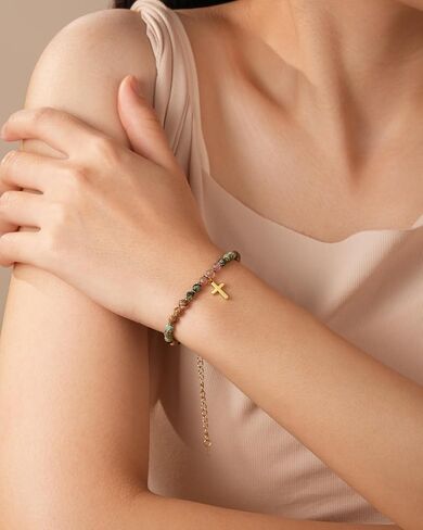 Hgdeer Crystal Sybed Cross Barcelet for Women Gifts التقاعد ، المجوهرات الحجرية الطبيعية مع بطاقة نعمة لأمي زميل في العمل المتقاعد أمي in Saudi Arabia