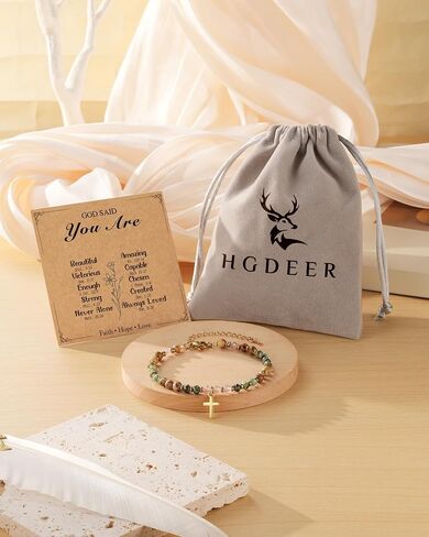 Hgdeer Crystal Sybed Cross Barcelet for Women Gifts التقاعد ، المجوهرات الحجرية الطبيعية مع بطاقة نعمة لأمي زميل في العمل المتقاعد أمي in Kuwait