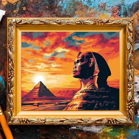 الطلاء XTXGERL بأرقام للبالغين المبتدئين المصريين أبو الهول ديي ديي الرسم الأكريليكي بأرقام أرقام مع فرش الصباغ الاكريليك ديكور هدايا يوم 16x20 بوصة in Saudi Arabia