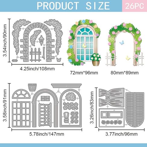 GLOBLELAND Flower Arch Door Cutting Dies Window Metal Die Cuts Brick Wall Cutting Embossing Templates for Scrapbooking Crafts Paper Cards Making in Kuwait