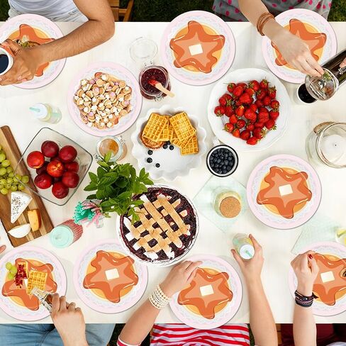 50pcs فطائر الفطائر و Pajamas Party Party 7-in Pajama عيد ميلاد الزخارف Girls Night Night Paper Paper Pancakes Panser Dessert Cake for Girl Grunt Slumber Birthday Supplies Supplies Supplies in Kuwait