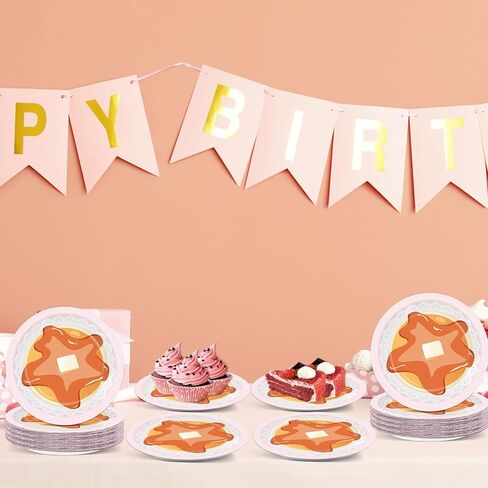 50pcs فطائر الفطائر و Pajamas Party Party 7-in Pajama عيد ميلاد الزخارف Girls Night Night Paper Paper Pancakes Panser Dessert Cake for Girl Grunt Slumber Birthday Supplies Supplies Supplies in Kuwait