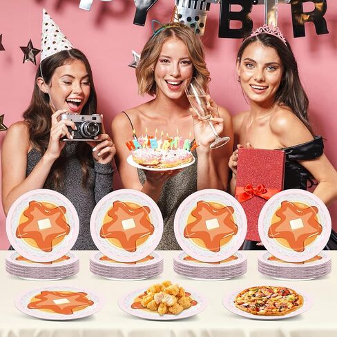 50pcs فطائر الفطائر و Pajamas Party Party 7-in Pajama عيد ميلاد الزخارف Girls Night Night Paper Paper Pancakes Panser Dessert Cake for Girl Grunt Slumber Birthday Supplies Supplies Supplies in Kuwait