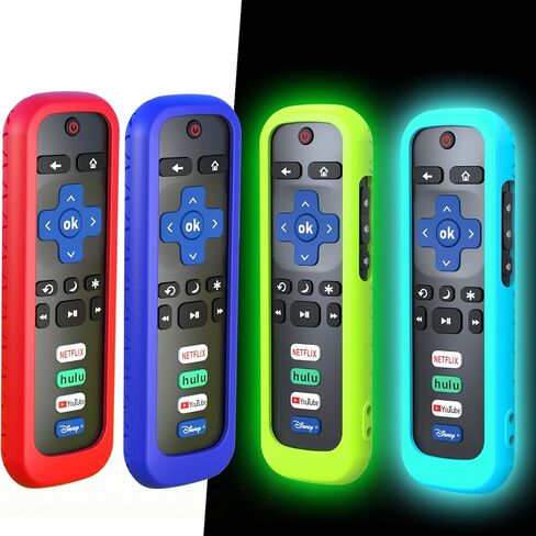 4 Pack Remote Case, Battery Cover for TCL Roku Smart TV Steaming Stick Remote, Silicone Protective Controller Universal Sleeve Skin Glow in the Dark Green Blue Purple Red in Kuwait