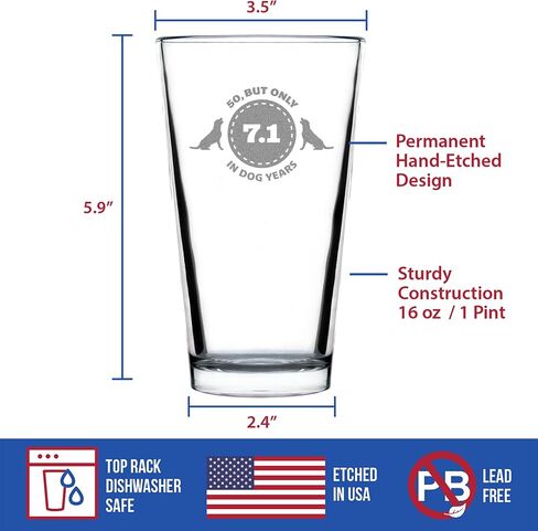 50th Birthday Dog Years - Pint Glass for Beer - Unique Funny Bday Gifts for Women and Men Turning 50-16 oz Glasses in Saudi Arabia