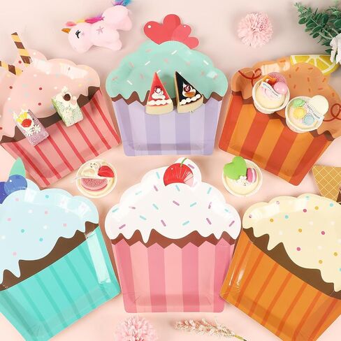 60 Pcs Donut Cupcake Party Plates Cake Shaped Disposable Plates Cupcake Paper Plates Treats Sweet Dessert Plates for Kids Girls Birthday Baby Shower Candyland Cookies Cupcake Tea Party Supplies Favor in Saudi Arabia