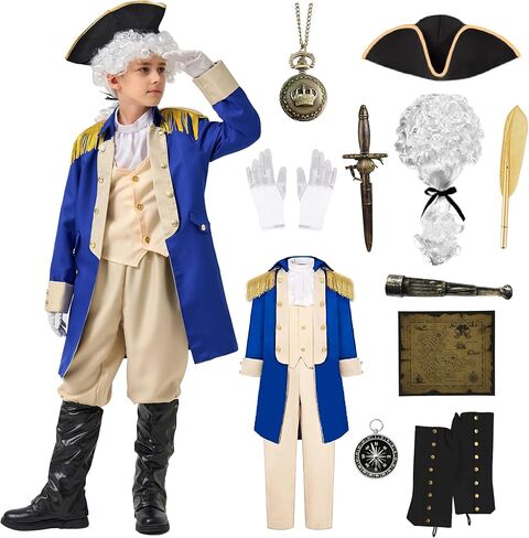 زي Akokvlar George Washington for Kids Hamilton American Boys Coysume with شعر مستعار in Kuwait