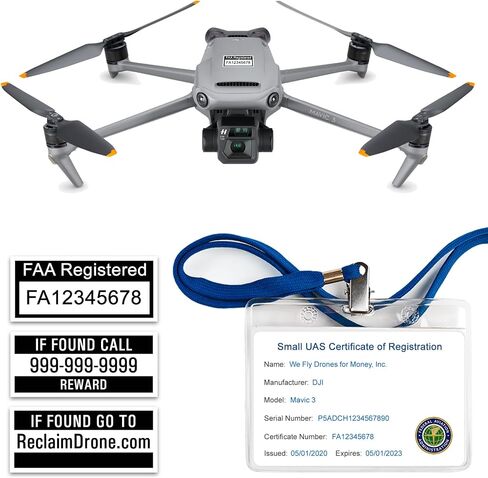 FAA Drone Labels (2 Sets of 3) for Mavic 3 + FAA UAS Registration ID Card for Part 107 Pilots + Lanyard and ID Card Holder + Optional Battery Labels in Saudi Arabia