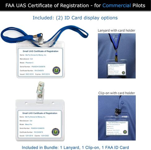 FAA Drone Labels (2 Sets of 3) for Mavic 3 + FAA UAS Registration ID Card for Part 107 Pilots + Lanyard and ID Card Holder + Optional Battery Labels in Saudi Arabia