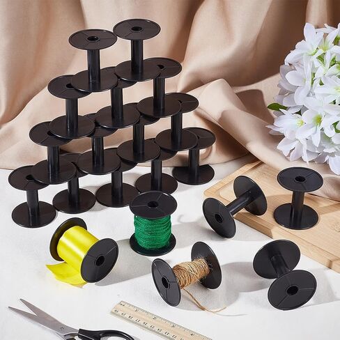 PH PandaHall 20 Packs Small Empty Spools Black Plastic Spools Wire Weaving Bobbins Ribbon Chain Tape Spools Craft Thread Spools for Embroidery Thread Yarn String Wire Bobbin Cord, 2.2X 2.4 inch in Saudi Arabia