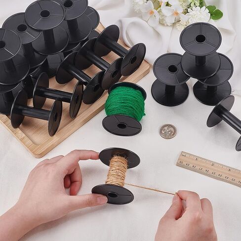 PH PandaHall 20 Packs Small Empty Spools Black Plastic Spools Wire Weaving Bobbins Ribbon Chain Tape Spools Craft Thread Spools for Embroidery Thread Yarn String Wire Bobbin Cord, 2.2X 2.4 inch in Saudi Arabia