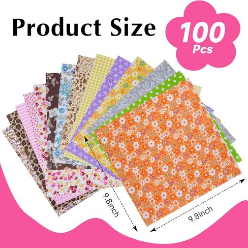 100pcs المربعات النسيج القطن - حزم القماش 9.8 "× 9.8" للخياطة والحرف اليدوية ، وميصلات القطن بنسبة 100 ٪ لمشاريع DIY ، وألوان متعددة in Kuwait