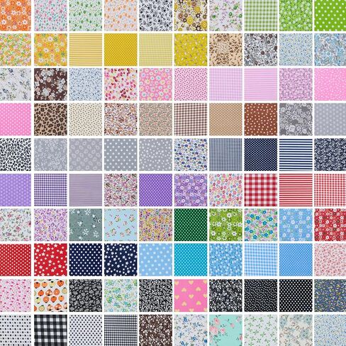 100pcs المربعات النسيج القطن - حزم القماش 9.8 "× 9.8" للخياطة والحرف اليدوية ، وميصلات القطن بنسبة 100 ٪ لمشاريع DIY ، وألوان متعددة in Kuwait