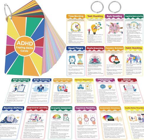 24 PCS ADHD مهارات مهارات المهارات ADHD ADHD البطاقات التعليمية مع حلقات الموثق أدوات علاج وقت التنظيم العاطفي للبالغين المراهقين in Saudi Arabia