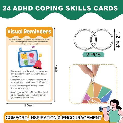 24 PCS ADHD مهارات مهارات المهارات ADHD ADHD البطاقات التعليمية مع حلقات الموثق أدوات علاج وقت التنظيم العاطفي للبالغين المراهقين in Saudi Arabia