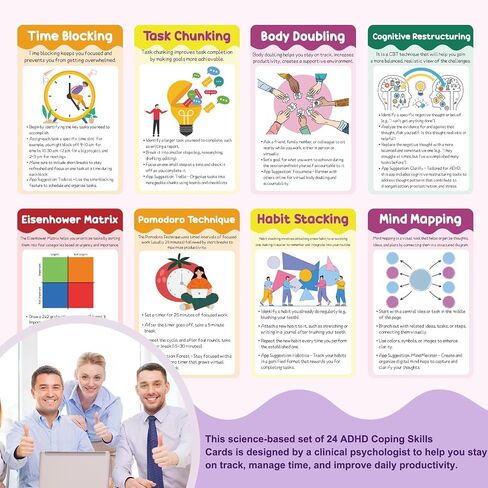 24 PCS ADHD مهارات مهارات المهارات ADHD ADHD البطاقات التعليمية مع حلقات الموثق أدوات علاج وقت التنظيم العاطفي للبالغين المراهقين in Saudi Arabia