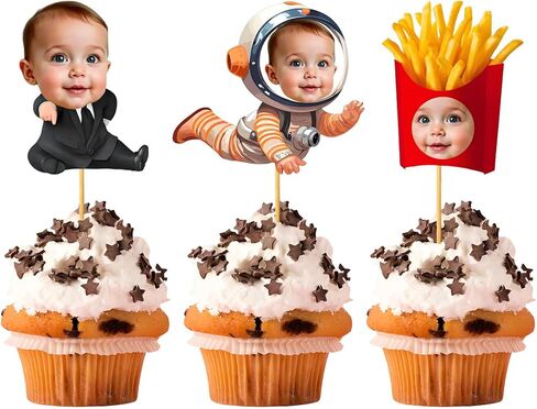 50pcScustom Face Cupcake Topcake Cutout | 2.5 "دش الطفل ديكور حفلة عيد ميلاد شخصية متعة الوجه صورة الحلوى القابلة للتخصيص اختيارات علاج أكثر زخارف الطعام (50) in Kuwait