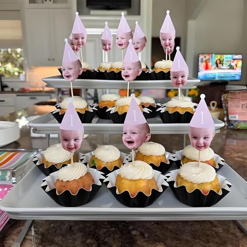 50pcScustom Face Cupcake Topcake Cutout | 2.5 "دش الطفل ديكور حفلة عيد ميلاد شخصية متعة الوجه صورة الحلوى القابلة للتخصيص اختيارات علاج أكثر زخارف الطعام (50) in Kuwait