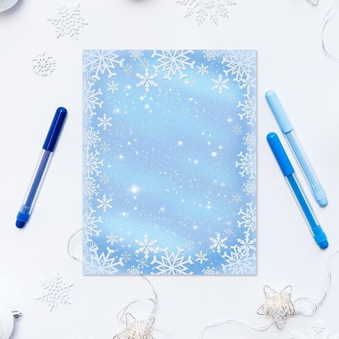 AnyDesign 60 Sheets Christmas Letterhead Paper Winter Blue White Snowflake Writing Letter Paper Notes for Greeting Printing Invitation, 8.5 x 11 Inch, Single-Sided in Saudi Arabia