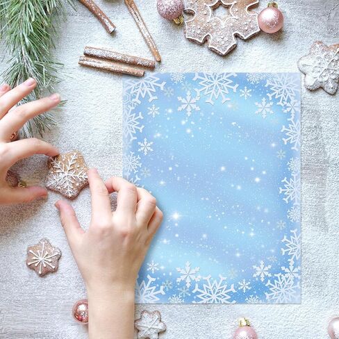 AnyDesign 60 Sheets Christmas Letterhead Paper Winter Blue White Snowflake Writing Letter Paper Notes for Greeting Printing Invitation, 8.5 x 11 Inch, Single-Sided in Saudi Arabia