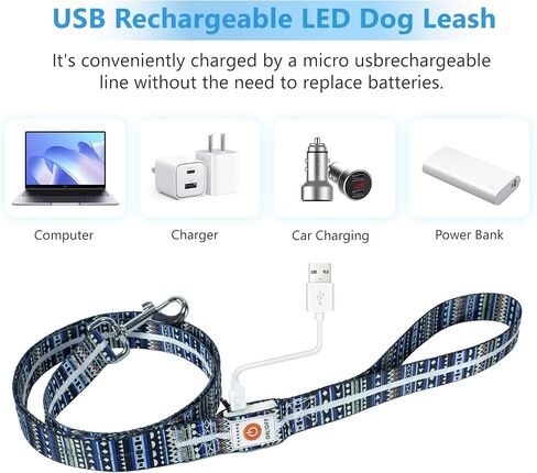 Light Up LED Dog Leash - قابلة لإعادة الشحن ، 5 أقدام ، 3 أوضاع إضاءة للكلاب الكبيرة المتوسطة المشي في الليل (L59in المقود) in Kuwait