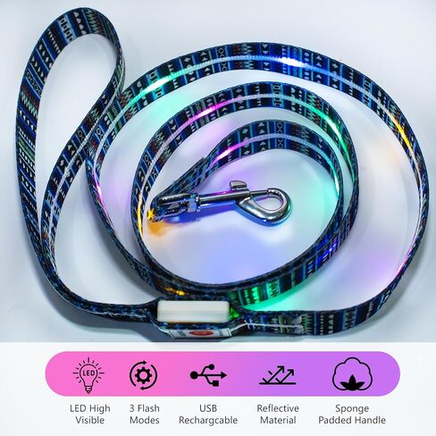 Light Up LED Dog Leash - قابلة لإعادة الشحن ، 5 أقدام ، 3 أوضاع إضاءة للكلاب الكبيرة المتوسطة المشي في الليل (L59in المقود) in Kuwait