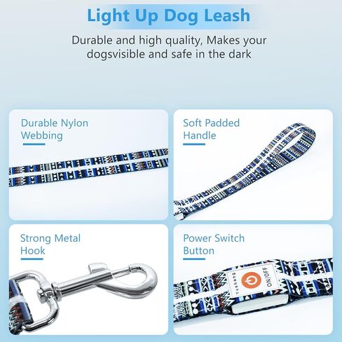 Light Up LED Dog Leash - قابلة لإعادة الشحن ، 5 أقدام ، 3 أوضاع إضاءة للكلاب الكبيرة المتوسطة المشي في الليل (L59in المقود) in Kuwait
