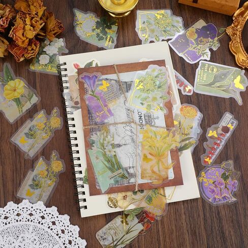120pcs ملصقات رقائق الذهب للاصطدامات ، مستلزمات مجلة الزهور الزهرية للازدادات لدعوة الزفاف ملصقات بطاقة بريدية. in Saudi Arabia