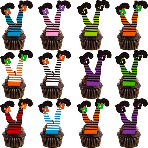 Halloween Cupcake Toppers 48PCS Witch Boot Paper Cupcake Decorations Witch Feet Shoes Legs Cupcake Picks Halloween Party Cake Decorations for Baby Shower Birthday Party Supplies in Saudi Arabia