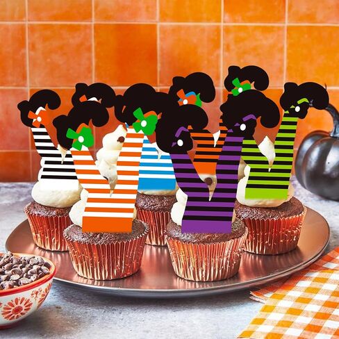 Halloween Cupcake Toppers 48PCS Witch Boot Paper Cupcake Decorations Witch Feet Shoes Legs Cupcake Picks Halloween Party Cake Decorations for Baby Shower Birthday Party Supplies in Saudi Arabia