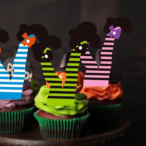 Halloween Cupcake Toppers 48PCS Witch Boot Paper Cupcake Decorations Witch Feet Shoes Legs Cupcake Picks Halloween Party Cake Decorations for Baby Shower Birthday Party Supplies in Saudi Arabia