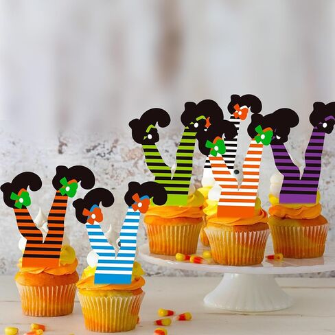 Halloween Cupcake Toppers 48PCS Witch Boot Paper Cupcake Decorations Witch Feet Shoes Legs Cupcake Picks Halloween Party Cake Decorations for Baby Shower Birthday Party Supplies in Saudi Arabia