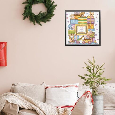 FreeBloss Cross Stitch Wall Hanging Kit Diy تطريز كروس غرز مجموعات غرز المطبوعة مسبقًا مع تعليمات للمبتدئين كروس ديكور سجل الولادة هدية in Saudi Arabia