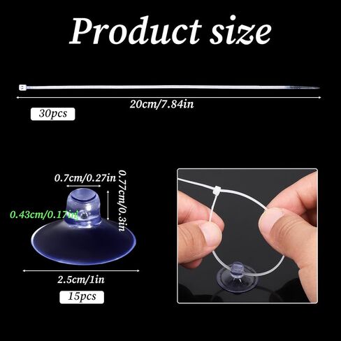 15 PCS Aquarium Deaction Cups with 30pcs zip ties ties scanctions cup cup shript tank cuction cuction mini cuctions for aquarium fish sank in Kuwait