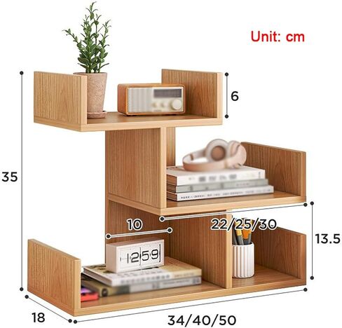 Bookcase 2-Tier Tree Bookshelf Desktop Shelf Wood Countertop Bookcase Storage Display Rack Office Supplies Desk Organizer Free Standing Storage Rack for Books, Magazines, Files Modern(L40*D18*H35cm) in Saudi Arabia