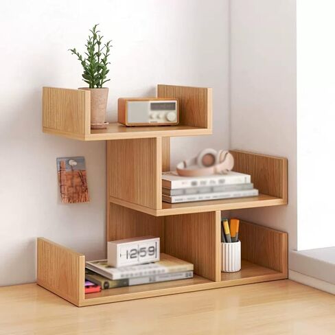 Bookcase 2-Tier Tree Bookshelf Desktop Shelf Wood Countertop Bookcase Storage Display Rack Office Supplies Desk Organizer Free Standing Storage Rack for Books, Magazines, Files Modern(L40*D18*H35cm) in Saudi Arabia