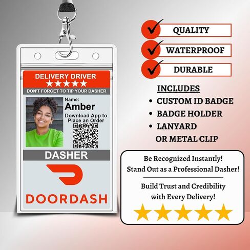 11thHouseGraphics Custom ID Badge Compatible with Doordash | Includes Lanyard or Clip | Delivery Driver Identification Card – Design 001 in Saudi Arabia