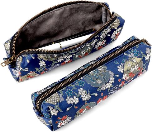 iSuperb Vintage Pencil Case Embroidery Pen Pouch Zipper Pencil Bag Women Makeup Bag for Office Organizer Storage Bag (Dark Blue) in Saudi Arabia