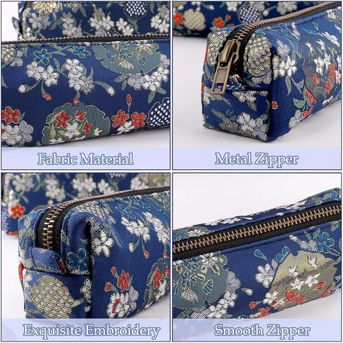iSuperb Vintage Pencil Case Embroidery Pen Pouch Zipper Pencil Bag Women Makeup Bag for Office Organizer Storage Bag (Dark Blue) in Saudi Arabia