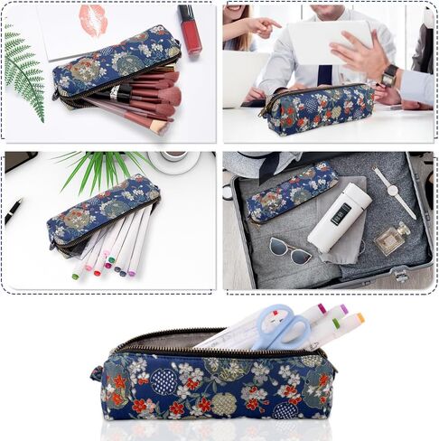 iSuperb Vintage Pencil Case Embroidery Pen Pouch Zipper Pencil Bag Women Makeup Bag for Office Organizer Storage Bag (Dark Blue) in Saudi Arabia