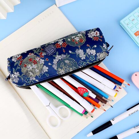 iSuperb Vintage Pencil Case Embroidery Pen Pouch Zipper Pencil Bag Women Makeup Bag for Office Organizer Storage Bag (Dark Blue) in Saudi Arabia