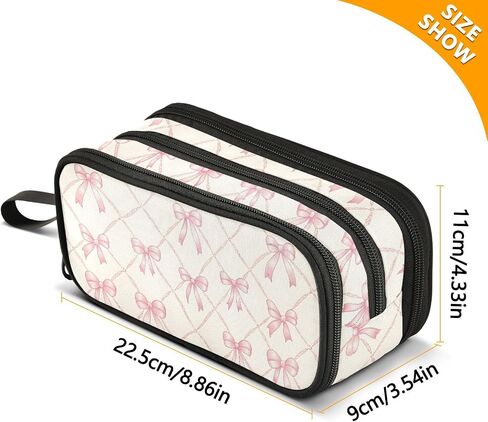 Alaza Pink Bow Rhombus Plaid Carge Pencil Case ، حقيبة قلم رصاص حقيبة مع 3 مقصور in Kuwait