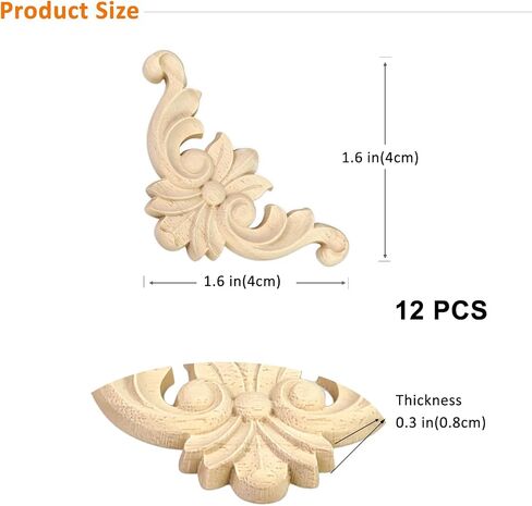 12Pcs Wood Carved Applique and Onlays 1.6 Inch Wooden Corner Decorative Appliques DIY Unpainted Carving Decals Mouldings Trim Decal for Home Decor Furniture Cabinet Wall Dressers Deoration in Saudi Arabia