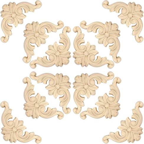 12Pcs Wood Carved Applique and Onlays 1.6 Inch Wooden Corner Decorative Appliques DIY Unpainted Carving Decals Mouldings Trim Decal for Home Decor Furniture Cabinet Wall Dressers Deoration in Saudi Arabia