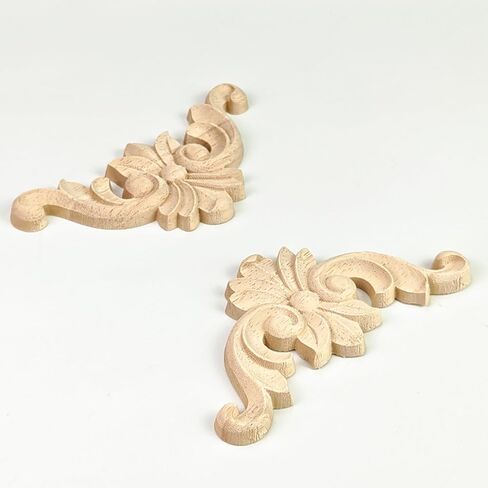 12Pcs Wood Carved Applique and Onlays 1.6 Inch Wooden Corner Decorative Appliques DIY Unpainted Carving Decals Mouldings Trim Decal for Home Decor Furniture Cabinet Wall Dressers Deoration in Saudi Arabia
