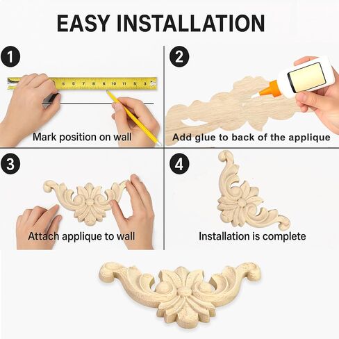 12Pcs Wood Carved Applique and Onlays 1.6 Inch Wooden Corner Decorative Appliques DIY Unpainted Carving Decals Mouldings Trim Decal for Home Decor Furniture Cabinet Wall Dressers Deoration in Saudi Arabia